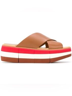 Paloma Barcelo Dorothea Wedge Sandal- tan red white- Size 40 US 9.5